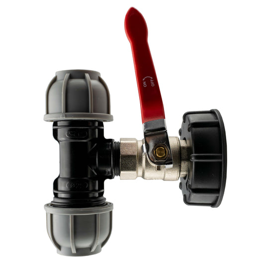 IBC 2 S60X6 Cap with Lever Valve and 32mm MDPE Tee for Drip Irrigation Fitting