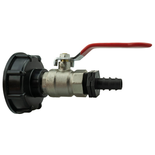 IBC 2 S60X6 Cap with Lever Valve and 16mm Barbed Straight for Hose Connector Set