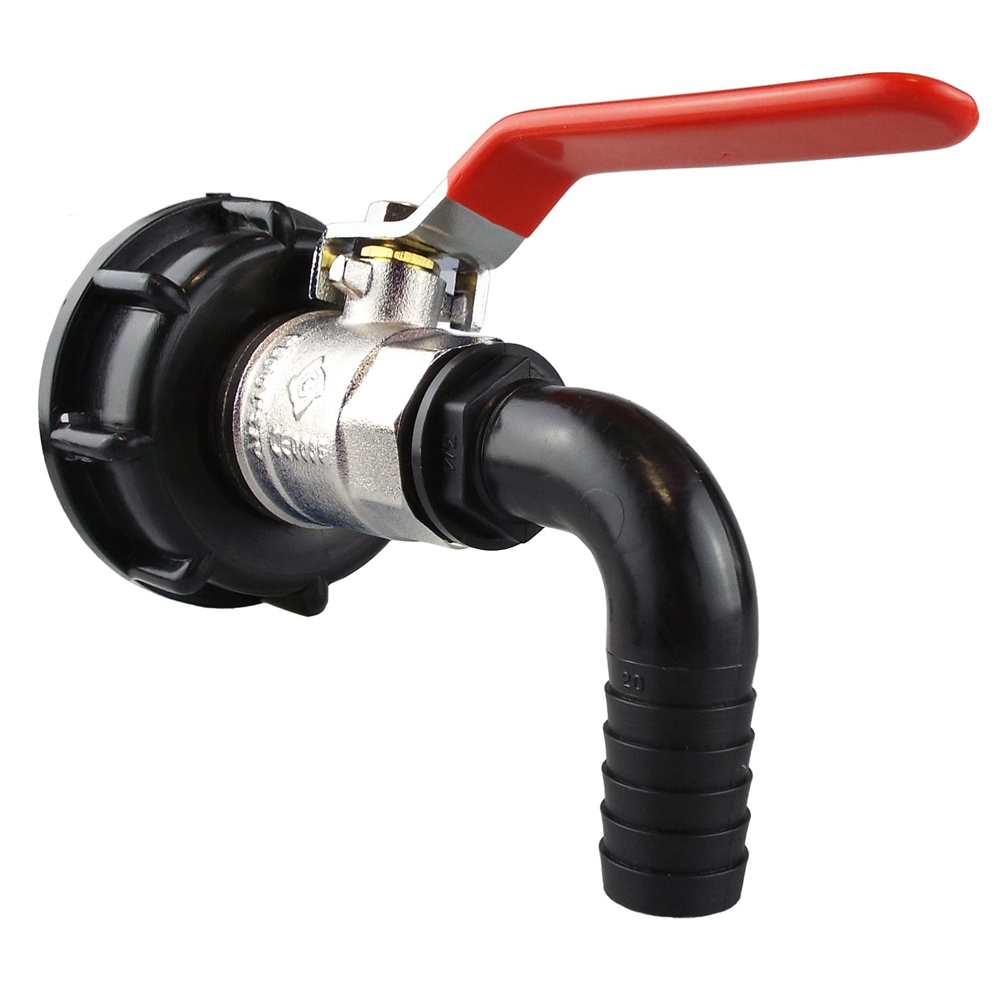 IBC 2 S60X6 Cap with Lever Valve and 20mm Barbed Elbow for Garden Irrigation Kit