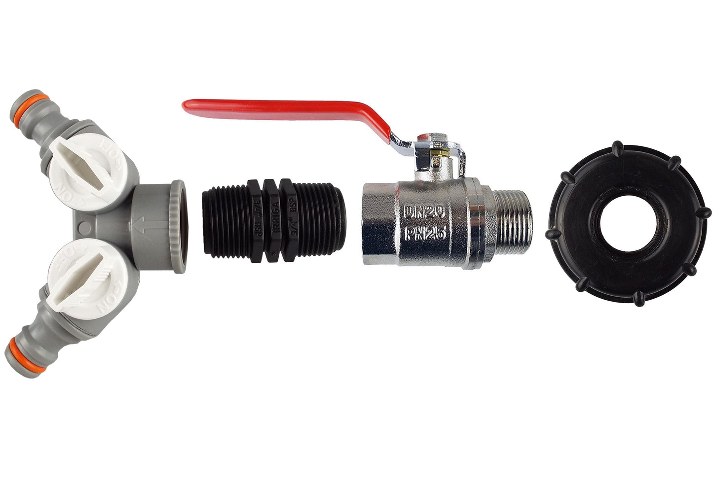 IBC 2 S60X6 Cap with Lever Valve and Two-Way Splitter WL for Brass Water Fitting