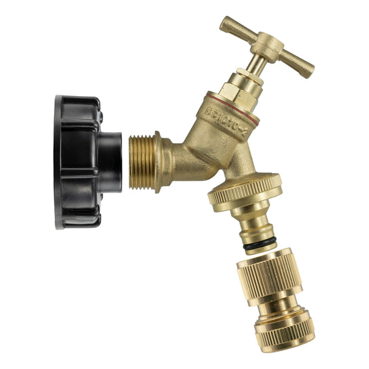 IBC 2 S60X6 Cap with Brass Bib Quick Connect Tap and Hose Connector Tap Adapter
