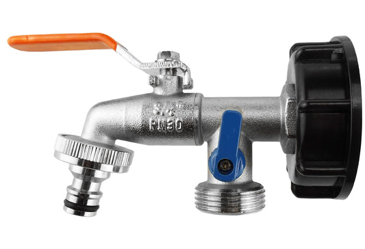IBC 2 S60X6 Cap with Double Tap 3/4 BSP Outdoor Watering Kit Brass Water Fitting