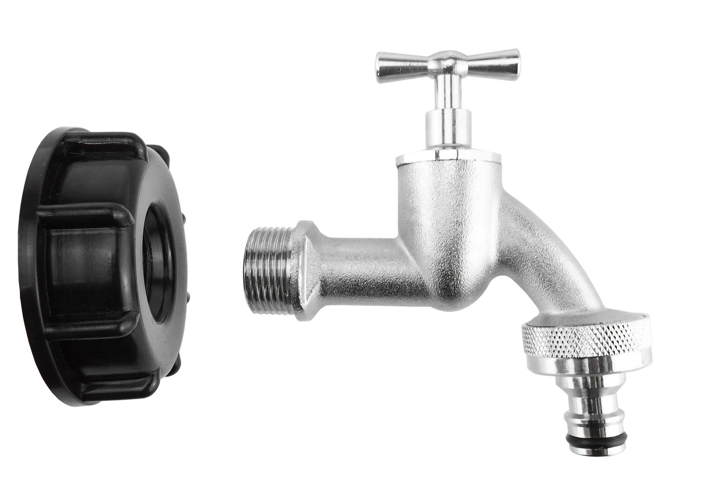 IBC 2 S60X6 Cap with Quick Connect Nickle Plated Bib Tap 3/4 BSP Water Connector