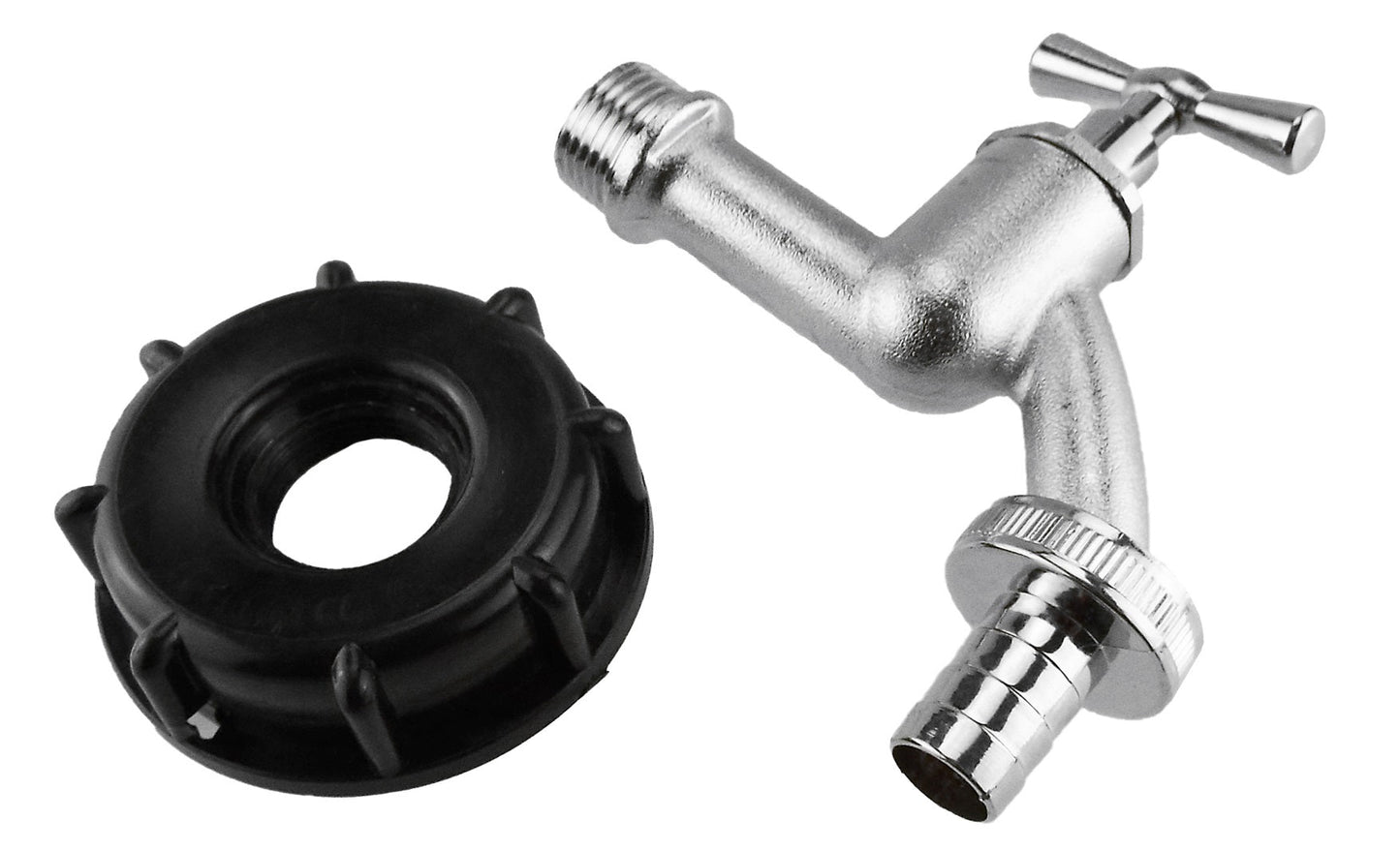 IBC 2 S60X6 Cap with Nickle Plated Bib Tap 3/4 Barb Garden Hose Pipe Tap Adapter
