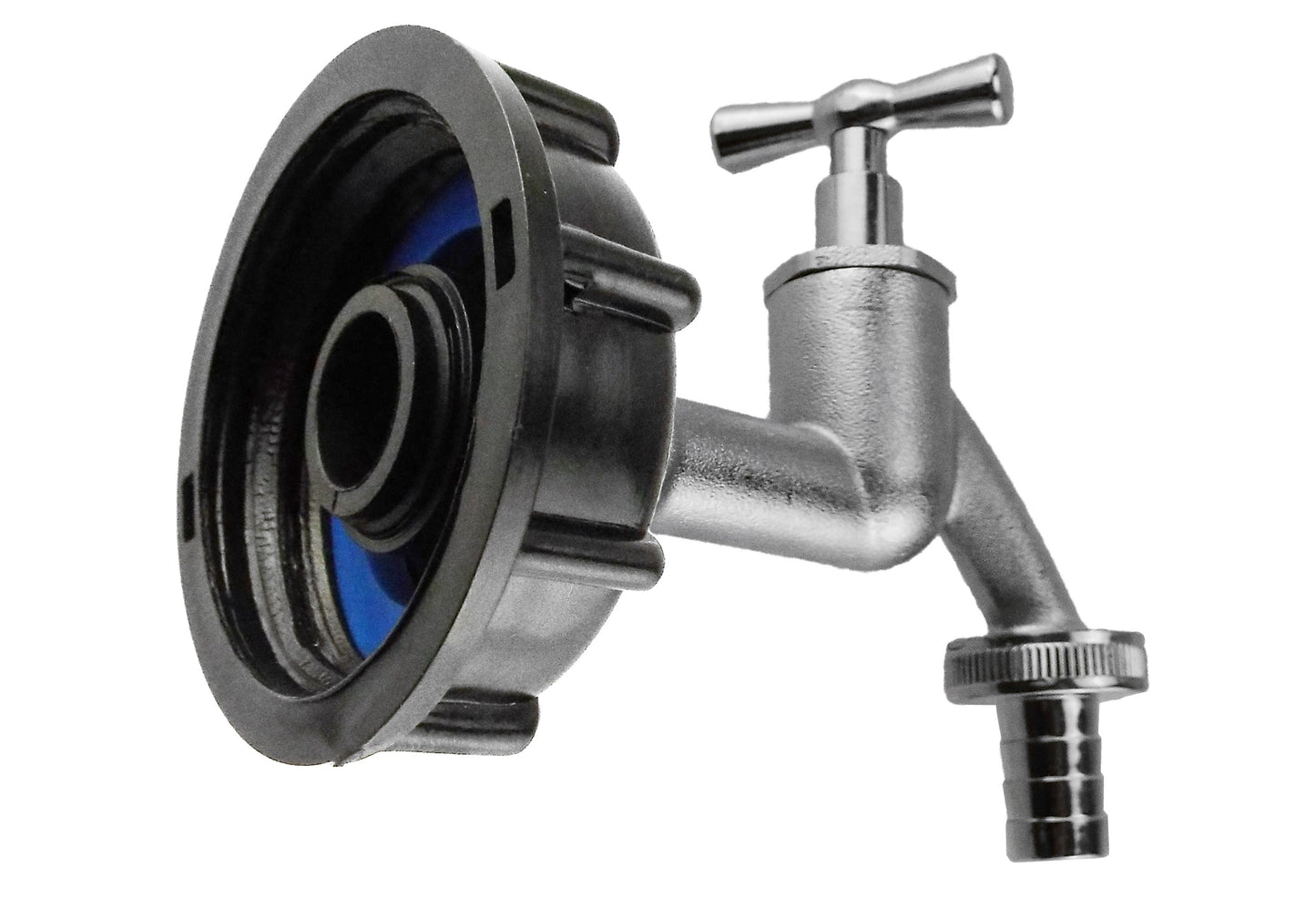 IBC 2 S60X6 Cap with Nickle Plated Bib Tap 3/4 Barb Garden Hose Pipe Tap Adapter