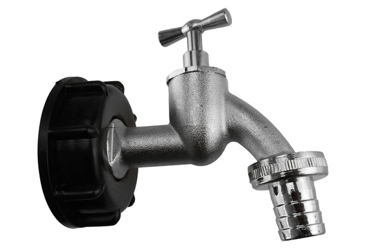 IBC 2 S60X6 Cap with Nickle Plated Bib Tap 3/4 Barb Garden Hose Pipe Tap Adapter