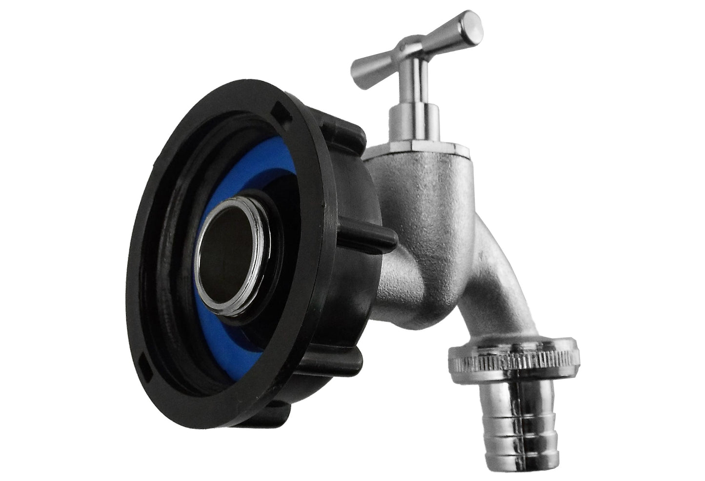 IBC 2 S60X6 Cap with Nickle Plated Bib Tap 3/4 Barb Garden Hose Pipe Tap Adapter