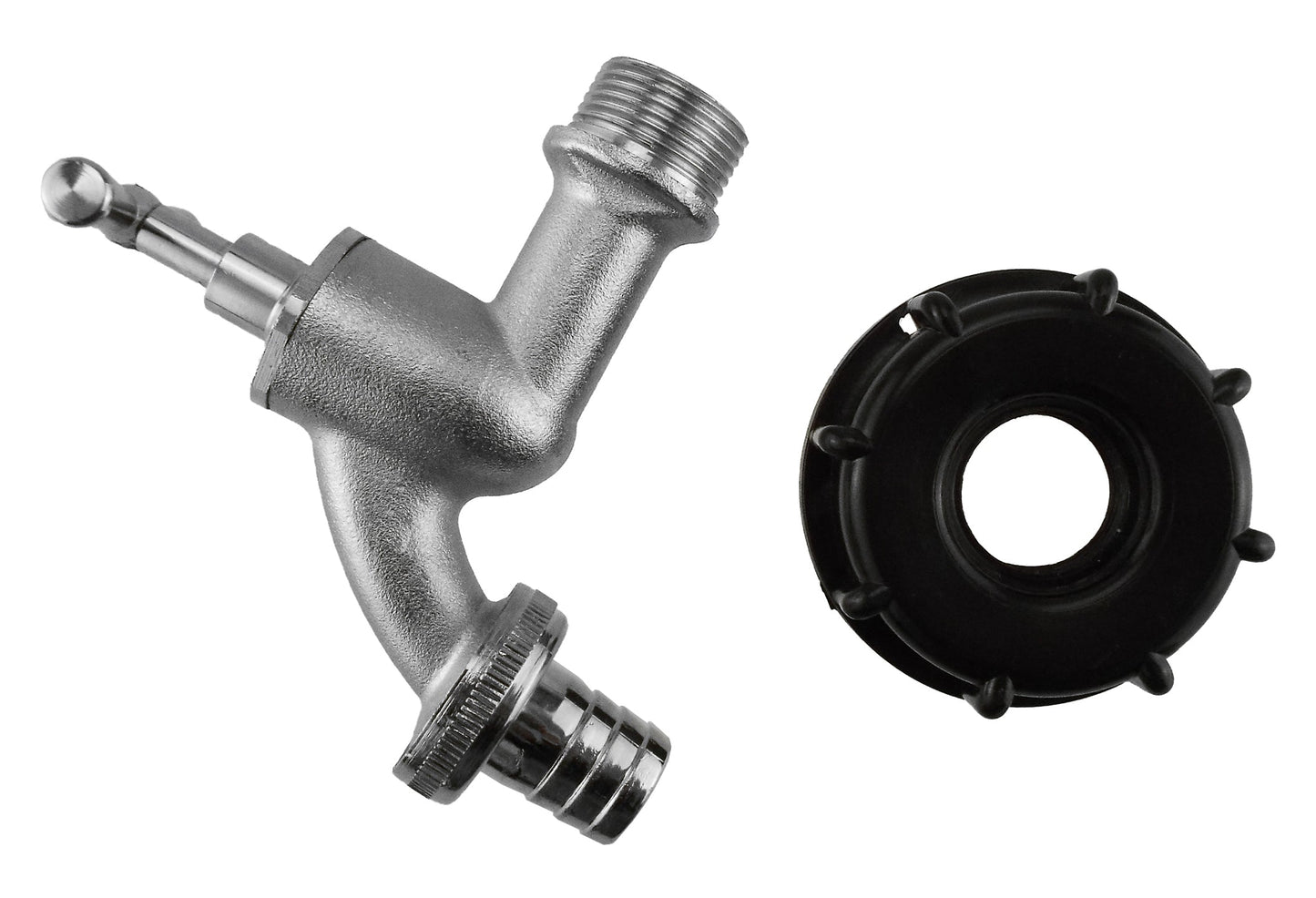 IBC 2 S60X6 Cap with Nickle Plated Bib Tap 3/4 Barb Garden Hose Pipe Tap Adapter