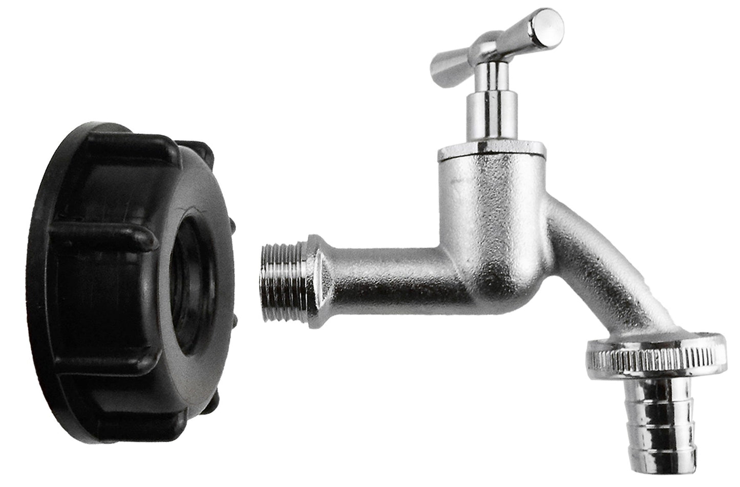 IBC 2 S60X6 Cap with Nickle Plated Bib Tap 3/4 Barb Garden Hose Pipe Tap Adapter