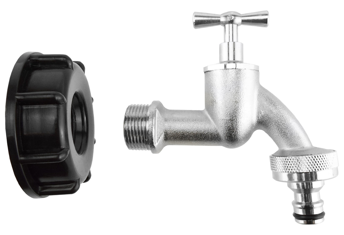 IBC 2 S60X6 Cap with Quick Connect Nickle Plated Bib Tap 1/2 BSP Water Connector
