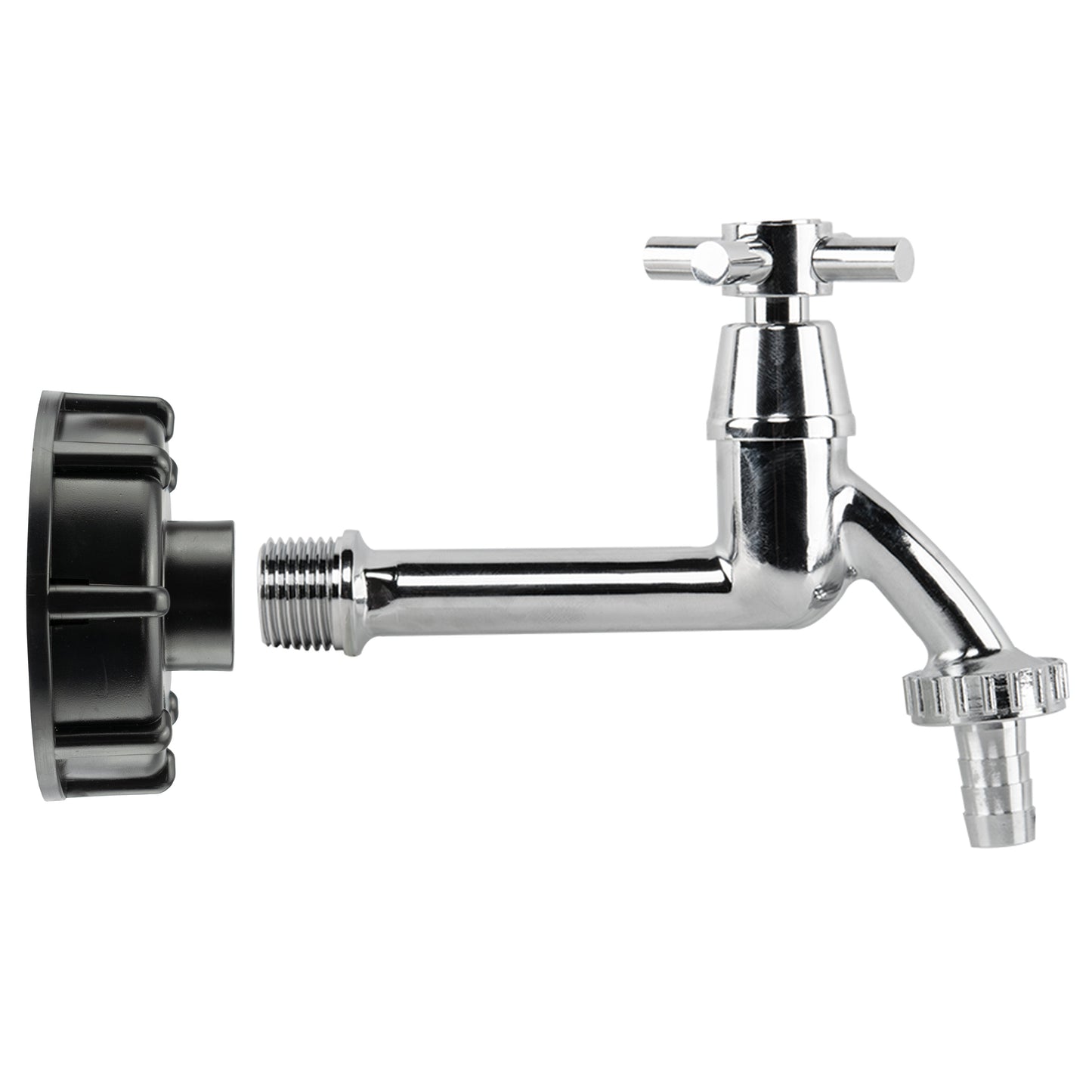 AP Supplies IBC 2" S60X6 - 1/2" BSP Cap with Extended Brass Chrome Tap 1/2" Barb