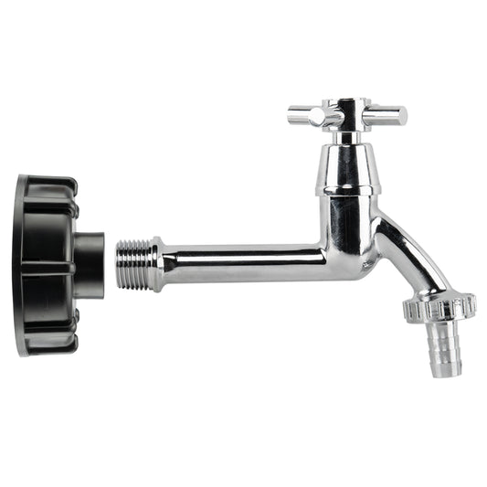 AP Supplies IBC 2" S60X6 - 1/2" BSP Cap with Extended Brass Chrome Tap 1/2" Barb