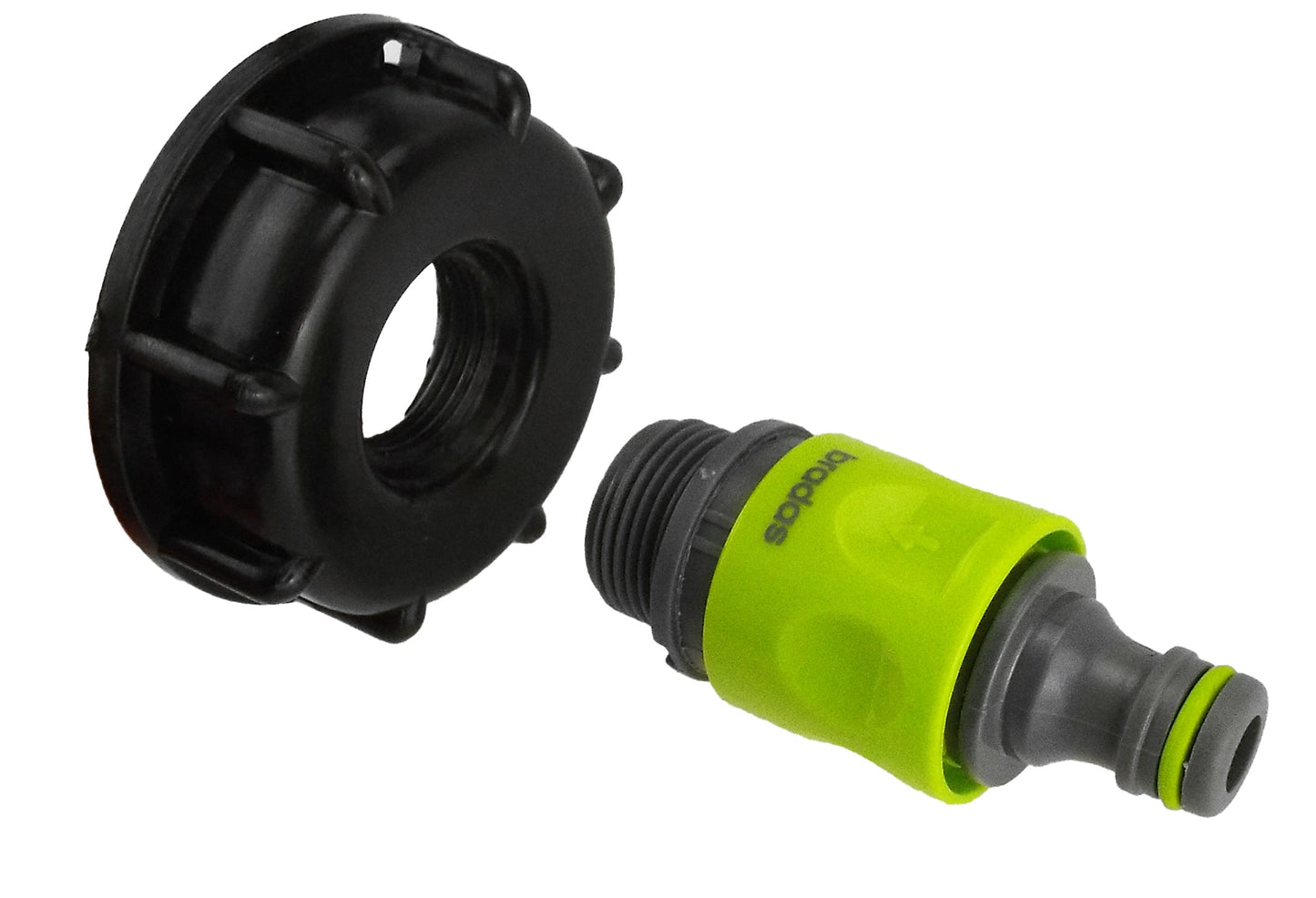 IBC 2 S60X6 Cap with 3/4 BSP Threaded Hose Connector and Double Male Lime