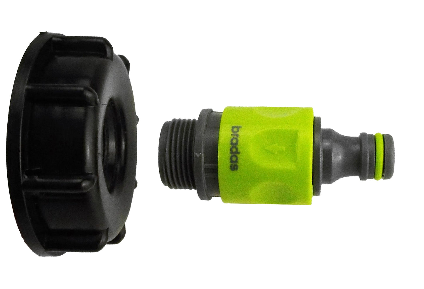 IBC 2 S60X6 Cap with 3/4 BSP Threaded Hose Connector and Double Male Lime