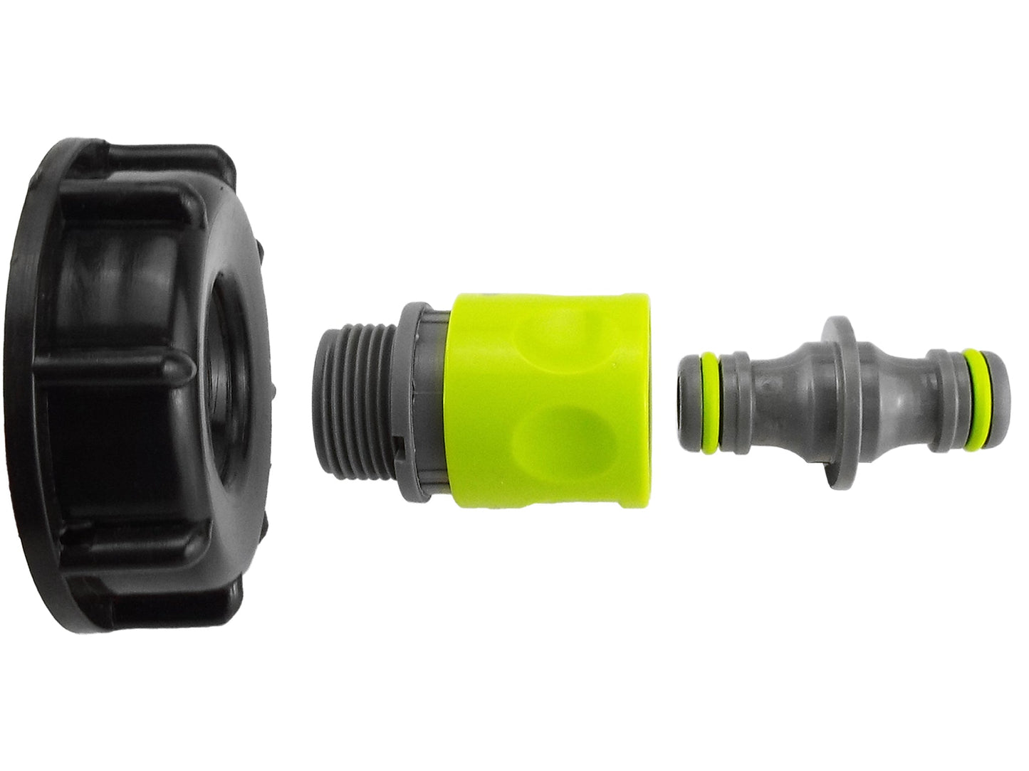 IBC 2 S60X6 Cap with 3/4 BSP Threaded Hose Connector and Double Male Lime