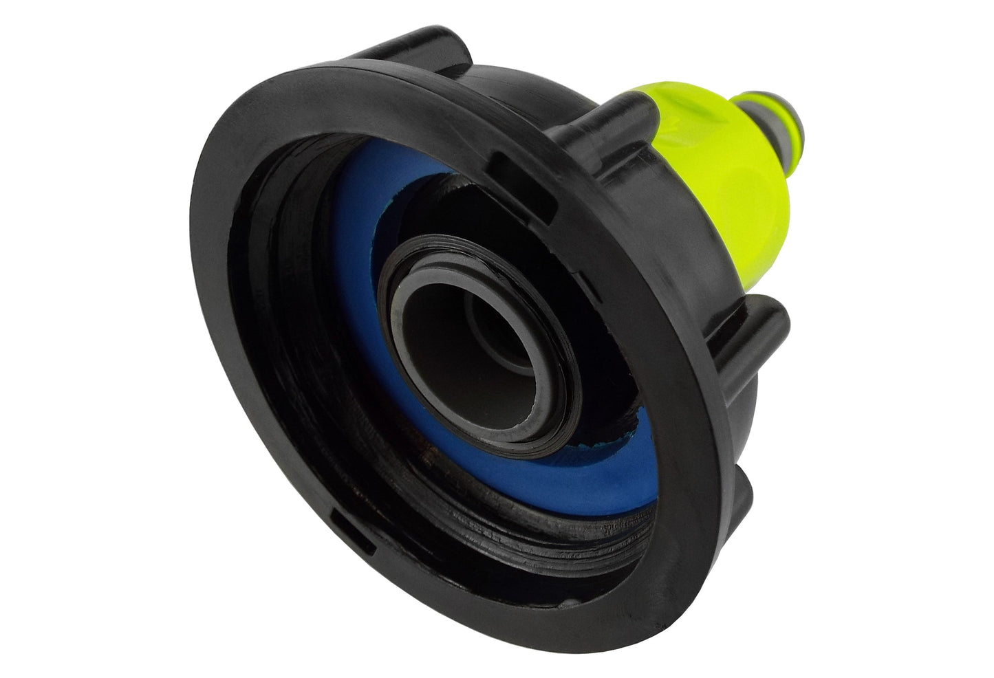 IBC 2 S60X6 Cap with 3/4 BSP Threaded Hose Connector and Double Male Lime