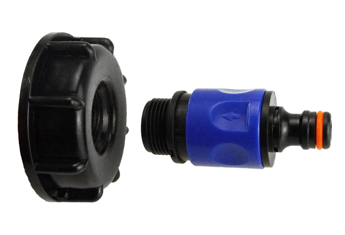 IBC 2 S60X6 Cap with 3/4 BSP Threaded Hose Connector Blue and Double Male