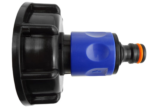 IBC 2 S60X6 Cap with 3/4 BSP Threaded Hose Connector Blue and Double Male