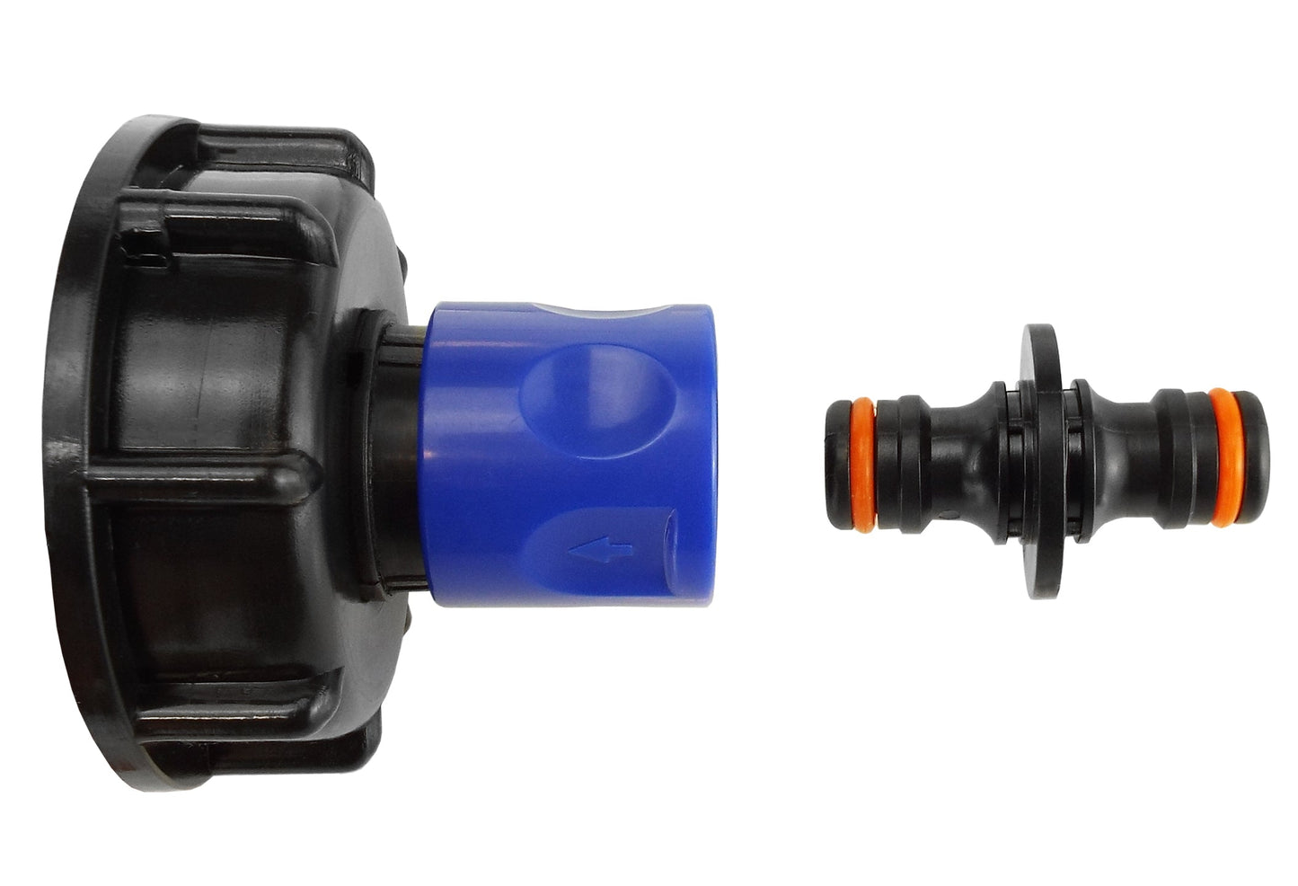 IBC 2 S60X6 Cap with 3/4 BSP Threaded Hose Connector Blue and Double Male