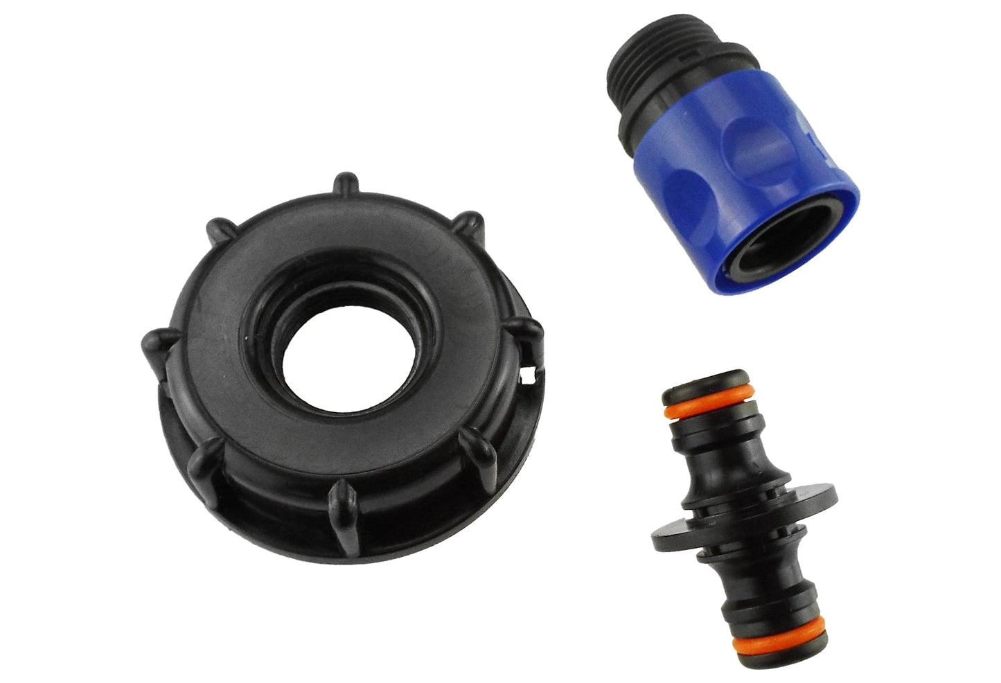 IBC 2 S60X6 Cap with 3/4 BSP Threaded Hose Connector Blue and Double Male