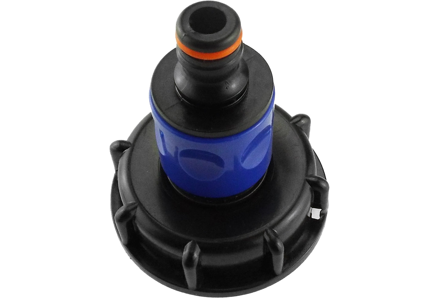 IBC 2 S60X6 Cap with 3/4 BSP Threaded Hose Connector Blue and Double Male