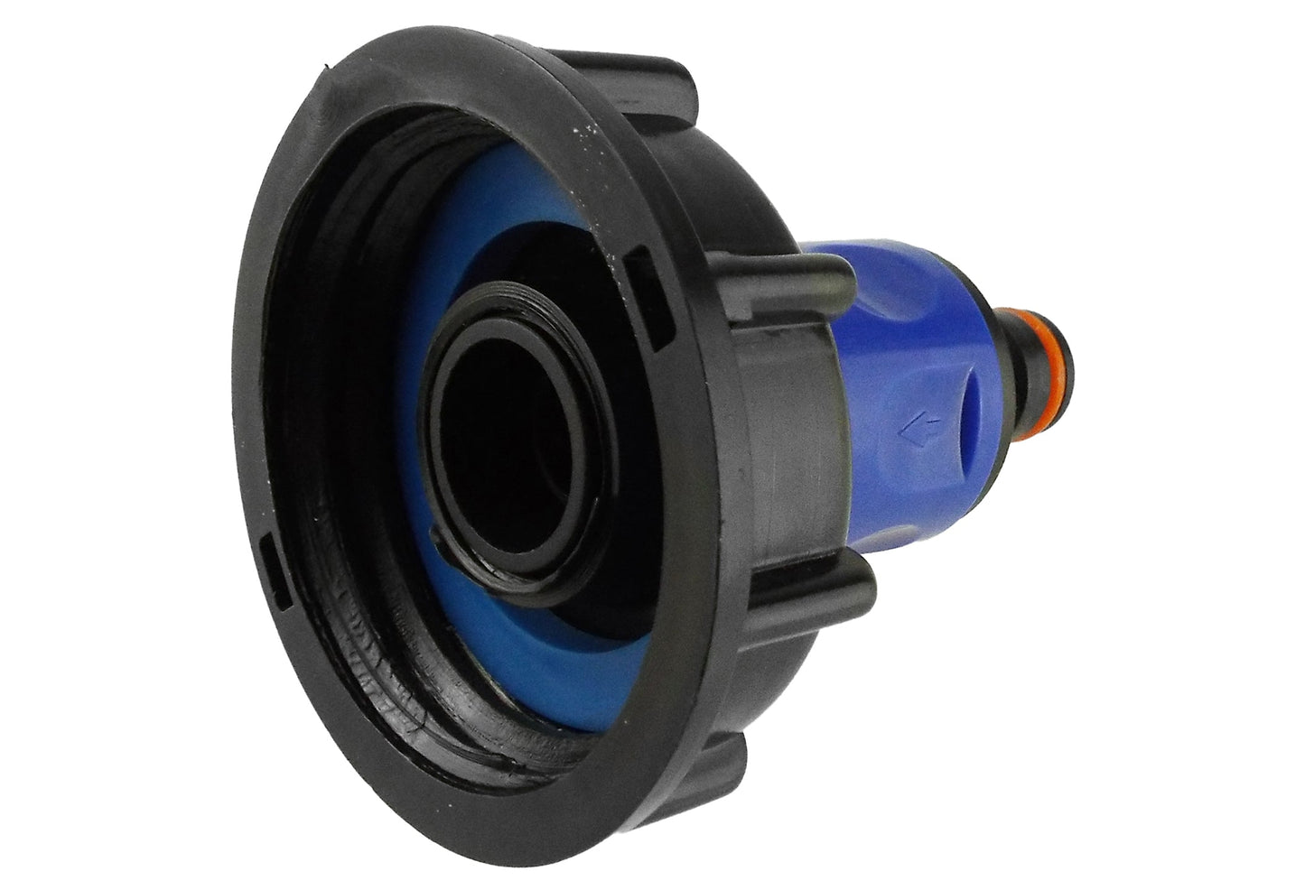 IBC 2 S60X6 Cap with 3/4 BSP Threaded Hose Connector Blue and Double Male