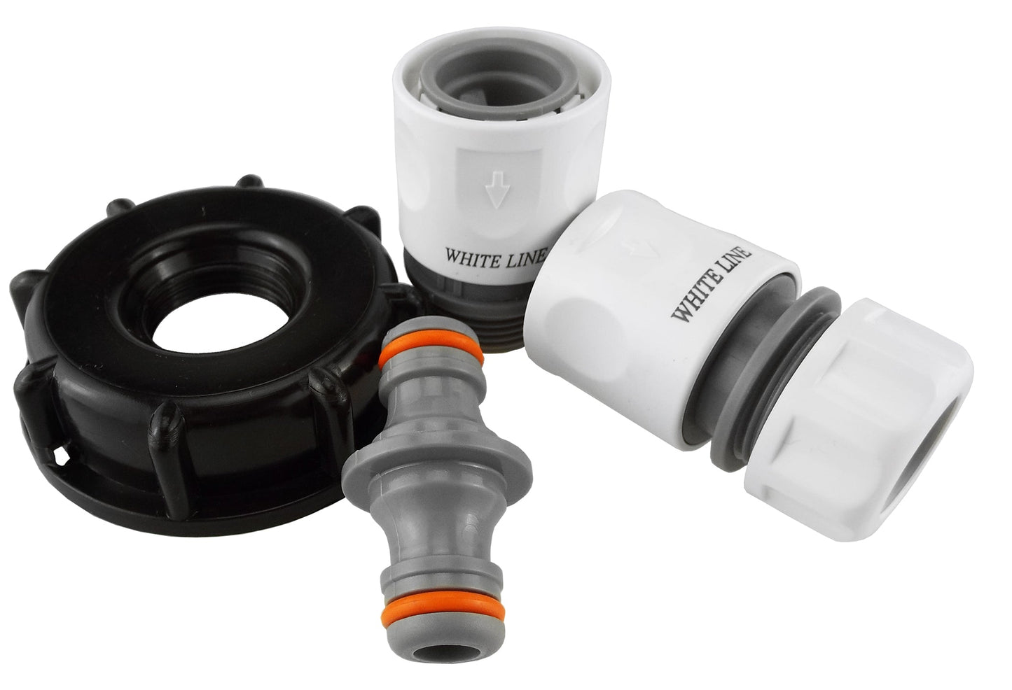 IBC 2 S60X6 Cap with Threaded Hose Fitting, Double Male and Hose Connector WL