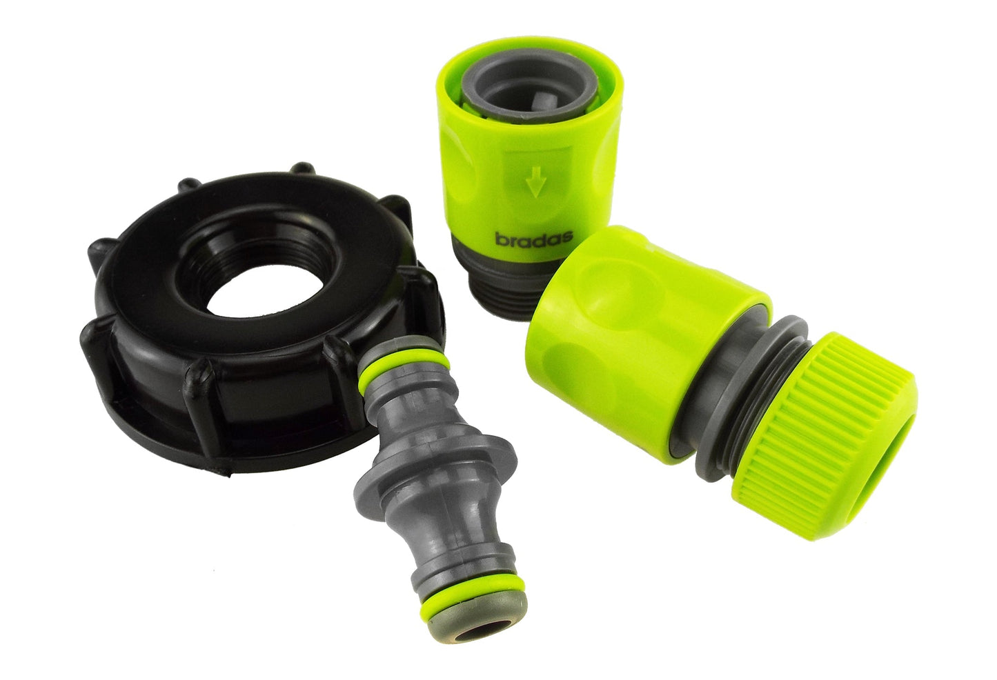 IBC 2 S60X6 Cap with Threaded Hose Fitting, Double Male and Hose Connector Lime