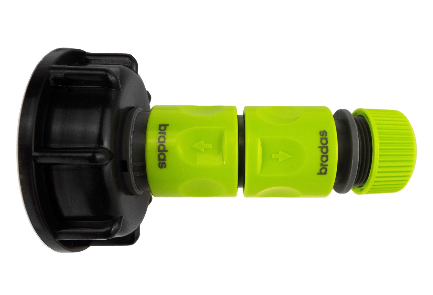 IBC 2 S60X6 Cap with Threaded Hose Fitting, Double Male and Hose Connector Lime