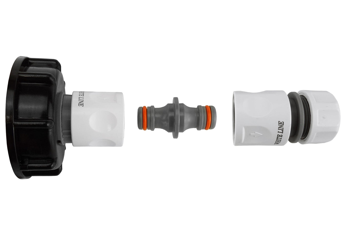 IBC 2 S60X6 Cap with Threaded Hose Fitting, Double Male and Hose Connector WL