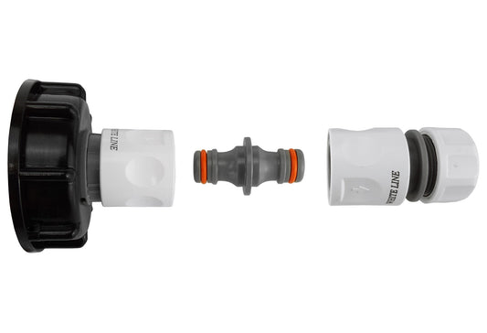 IBC 2 S60X6 Cap with Threaded Hose Fitting, Double Male and Hose Connector WL