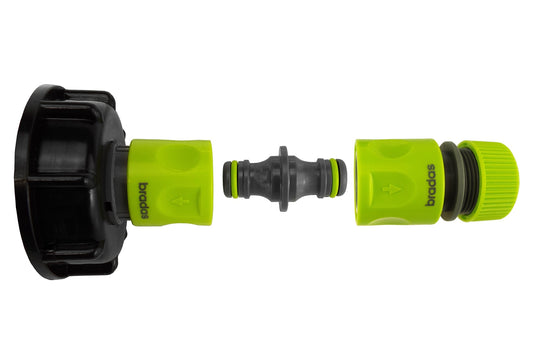 IBC 2 S60X6 Cap with Threaded Hose Fitting, Double Male and Hose Connector Lime