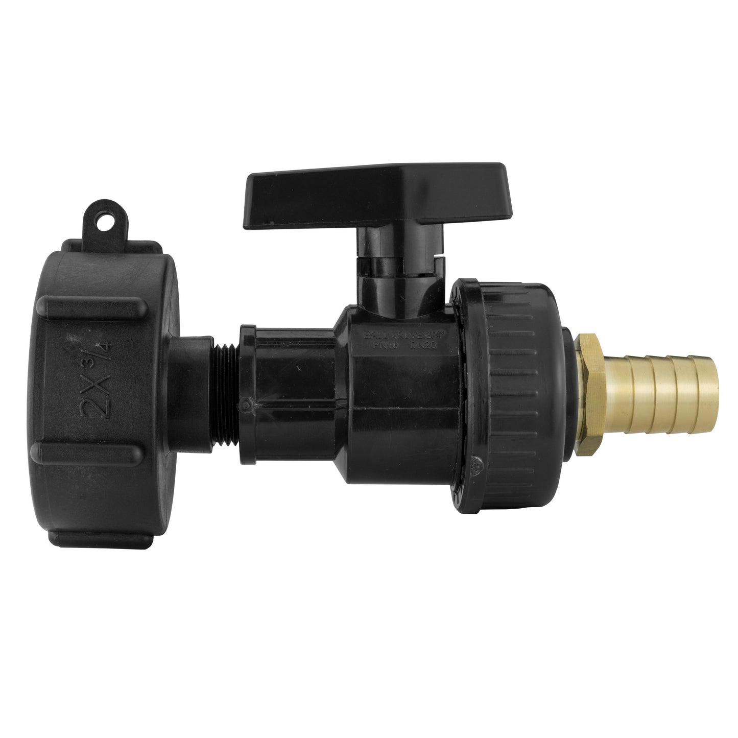 IBC 2 S60X6 Cap with Large Plastic Valve and 19mm Brass Barb for Water Connector