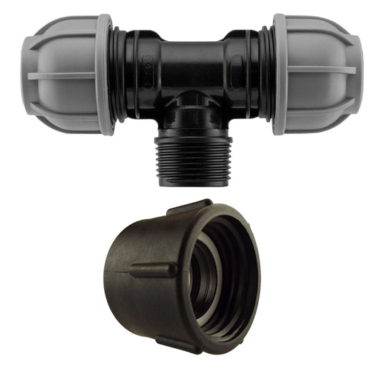 IBC 2 S60X6 Cap with 50mm MDPE Tee Drip Irrigation Fitting Garden Irrigation Kit