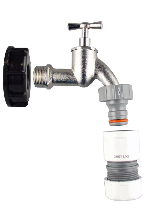 IBC 2 S60X6 Cap with Bib Tap and Max Flo Hose Connectors Set for Water Connector