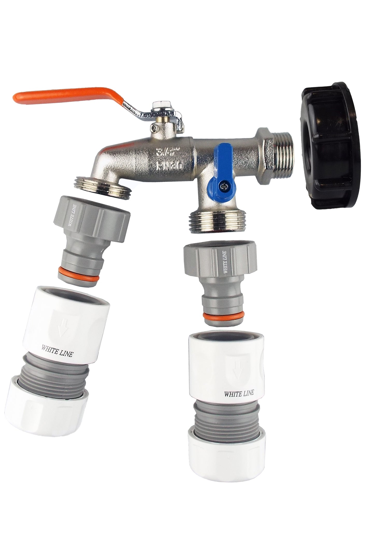 IBC 2 S60X6 Cap with Double Lever Tap and Max Flo Hose Connectors Set