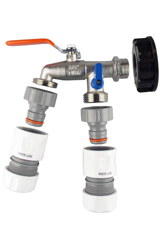 IBC 2 S60X6 Cap with Double Lever Tap and Max Flo Hose Connectors Set