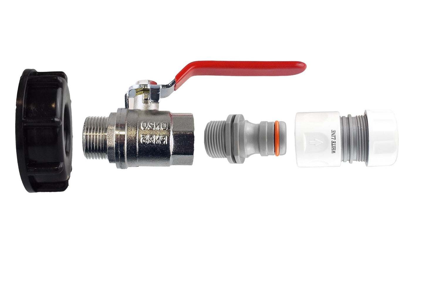 IBC 2 S60X6 Cap with 3/4 BSP Lever Valve and Max Flo Hose Connectors Set
