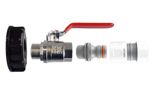 IBC 2 S60X6 Cap with 3/4 BSP Lever Valve and Max Flo Hose Connectors Set