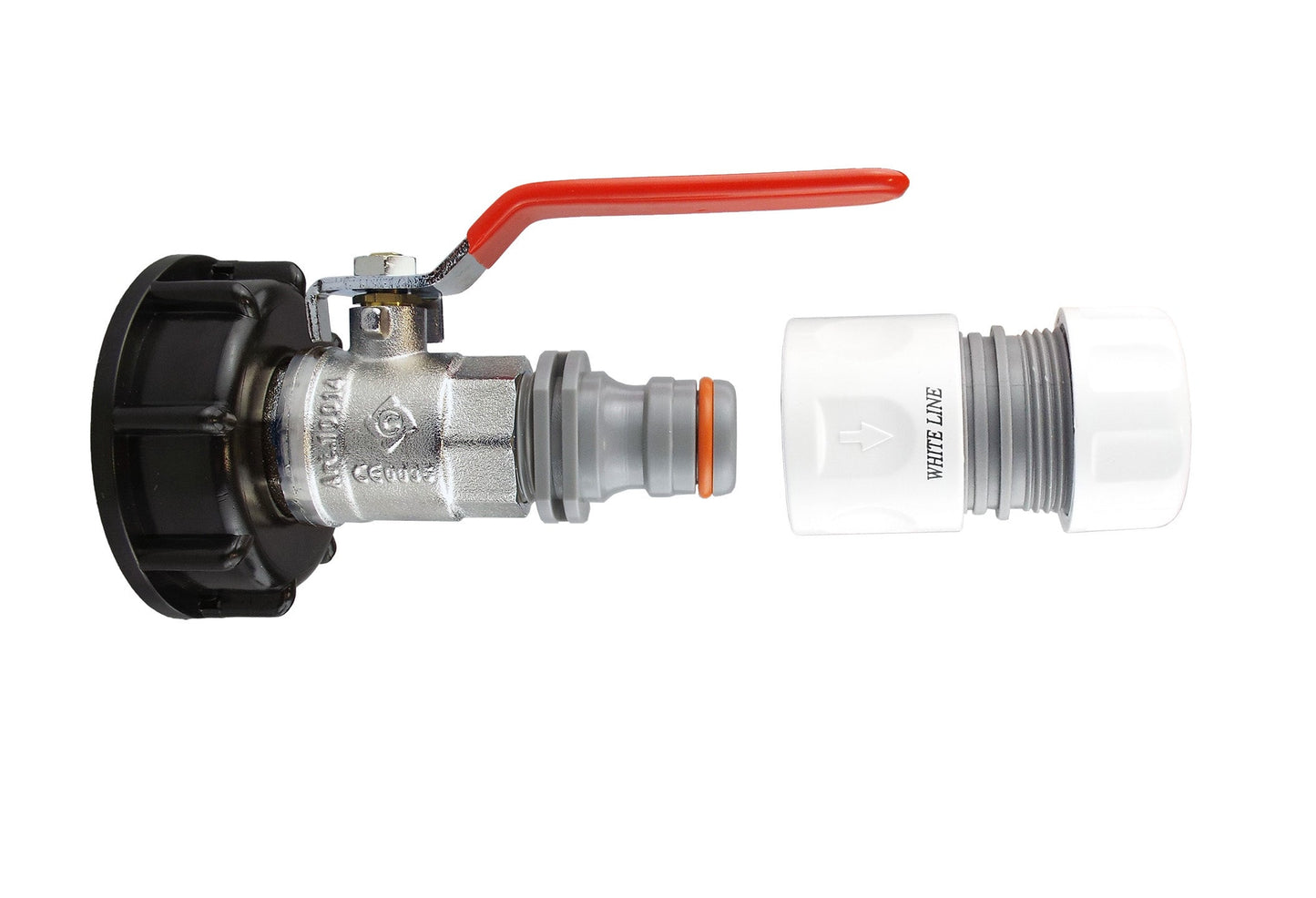 IBC 2 S60X6 Cap with 3/4 BSP Lever Valve and Max Flo Hose Connectors Set