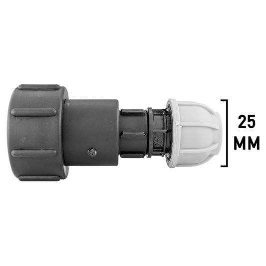 IBC 2 S60X6 - 1in BSPF Extender Adaptor with MDPE Straight 25mm Water Connector