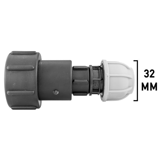 IBC 2 S60X6 - 1in BSPF Extender Adaptor with MDPE Straight 32mm Water Connector