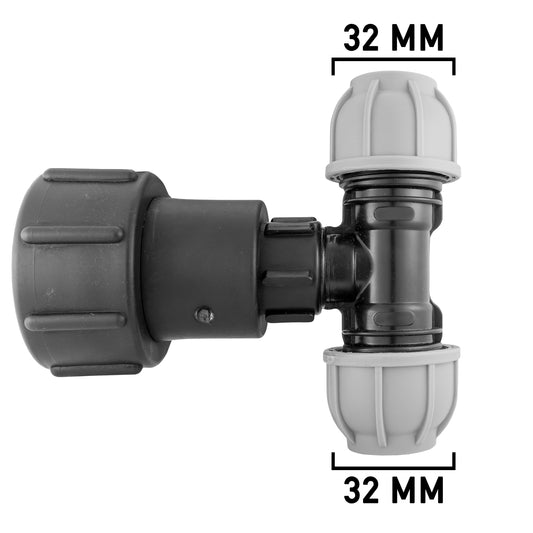 IBC 2 S60X6 - 1in BSPF Extender Adaptor with MDPE Tee 32mm for Hose Pipe Fitting