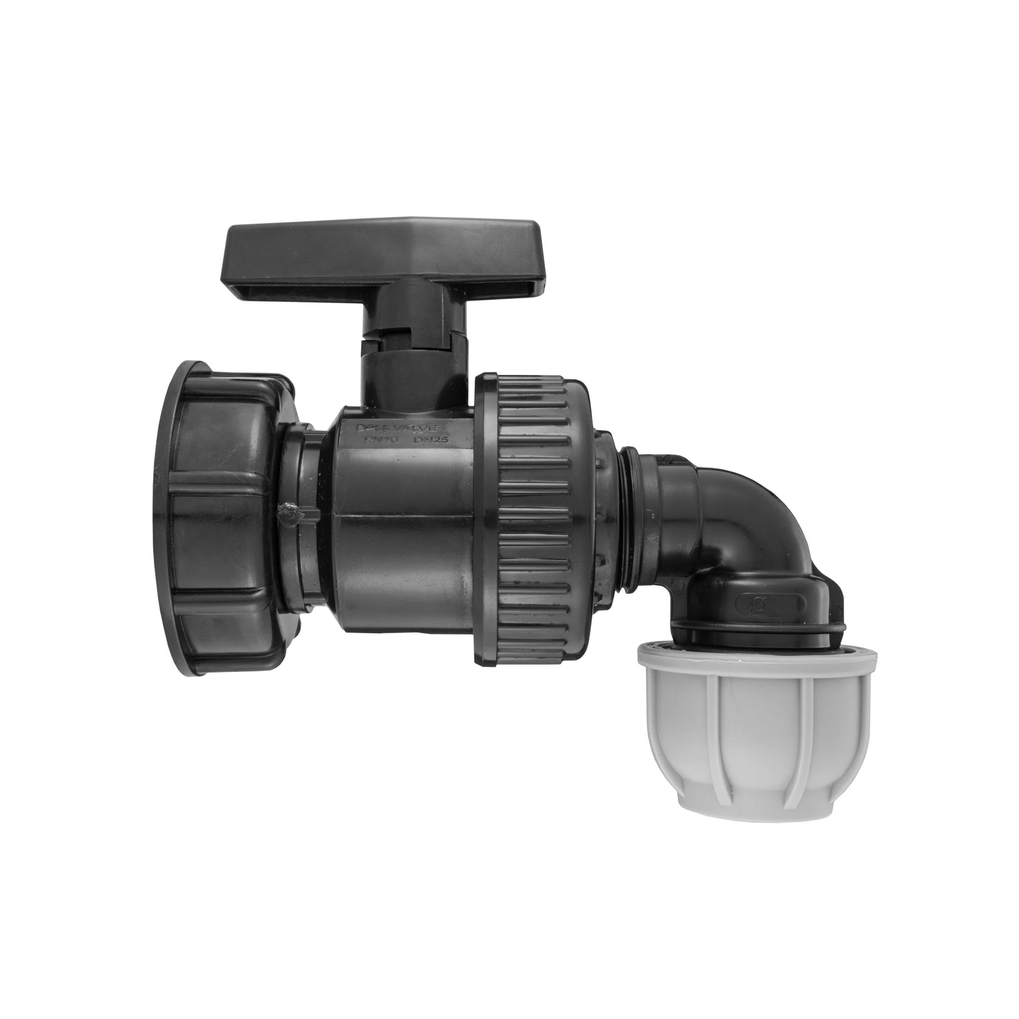 IBC 2 S60X6 Cap with Large Plastic Valve and MDPE Elbow 20mm for Water Connector