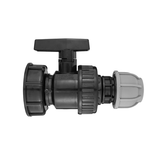IBC 2 S60X6 Cap with Large Plastic Valve and MDPE Straight 20mm Water Connector