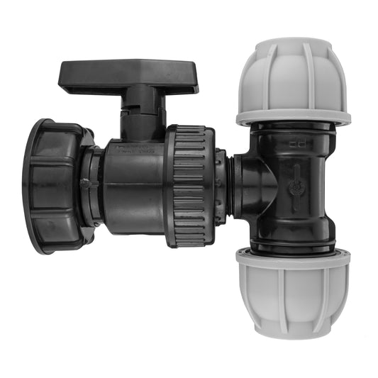 IBC 2 S60X6 Cap with Large Plastic Valve and MDPE Tee 20mm for Hose Pipe Fitting