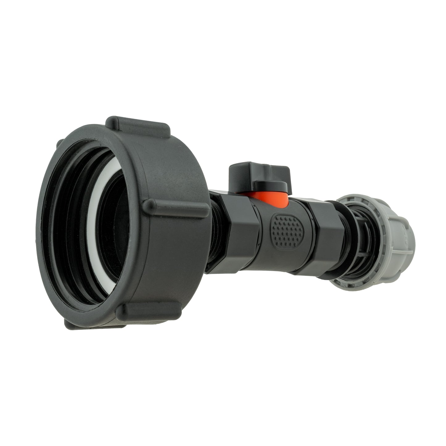 IBC 2 S60X6 Cap with In-Line BSPF Valve and MDPE Straight 20mm Hose Pipe Fitting
