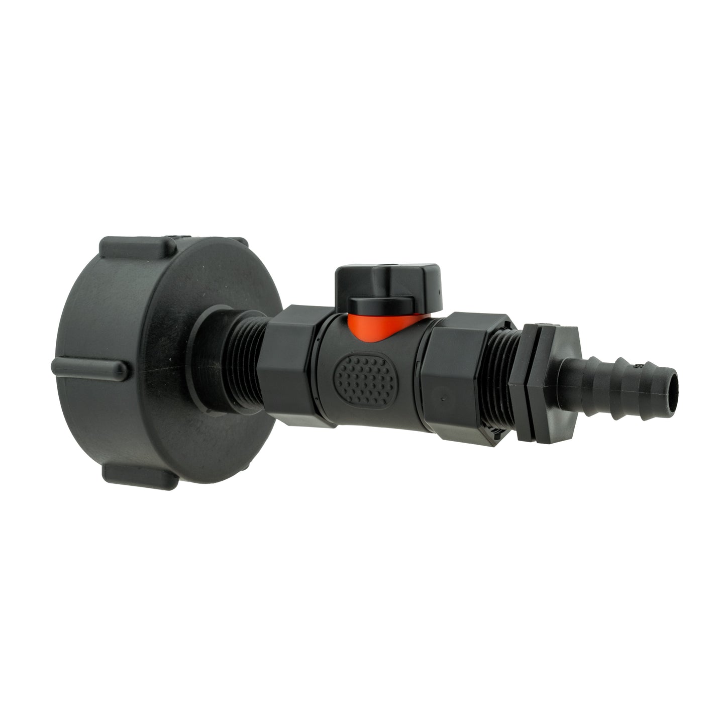IBC 2 S60X6 Cap with In-Line BSPF Valve and 16mm Barbed Straight Water Connector