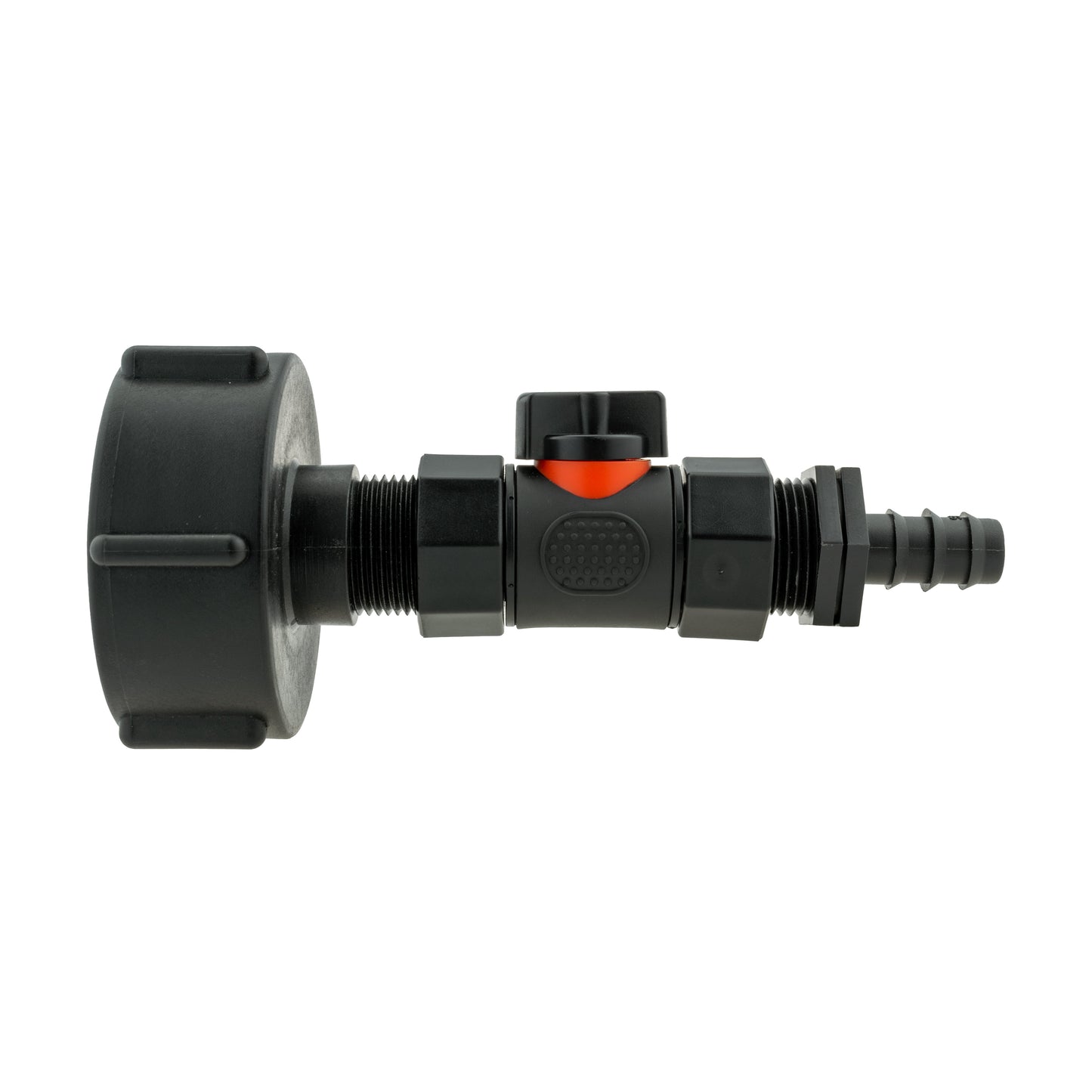 IBC 2 S60X6 Cap with In-Line BSPF Valve and 16mm Barbed Straight Water Connector