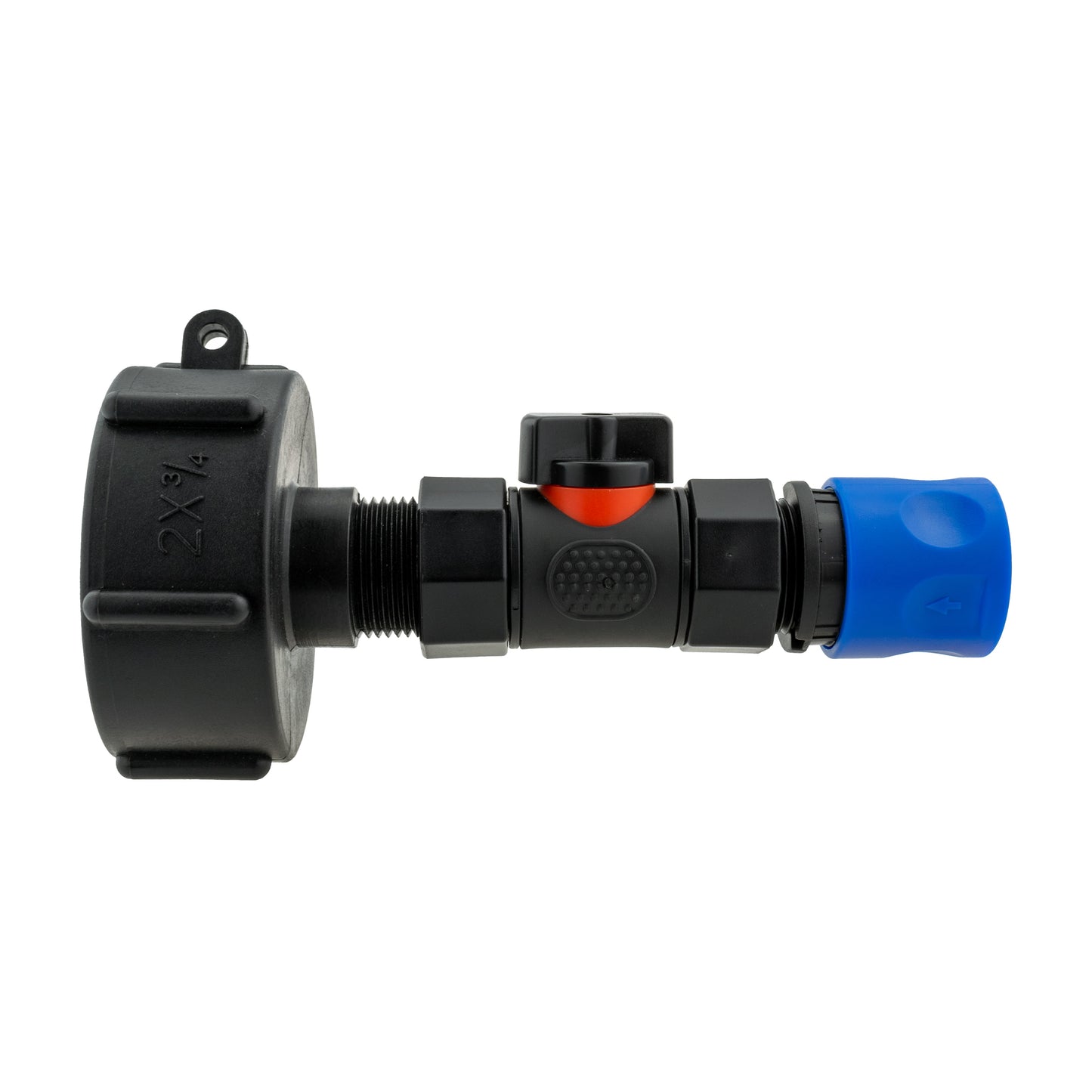 IBC 2 S60X6 Cap with In-Line BSPF Valve and 3/4 BSPM Female Hose Connector Blue